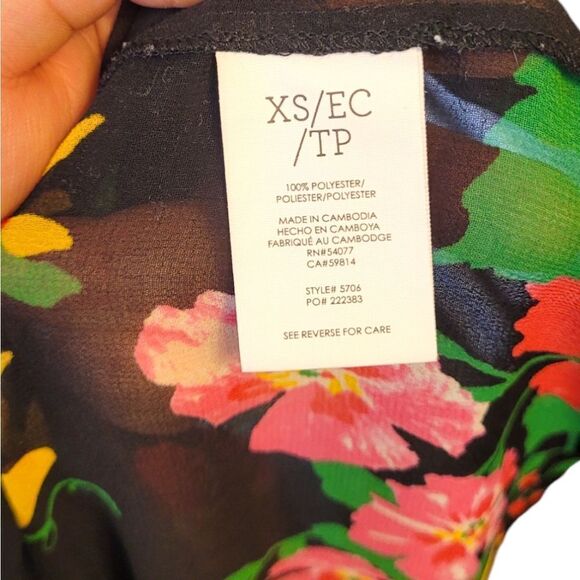 Cabi Black Floral Sheer Ruffle Blouse - Picture 4 of 5